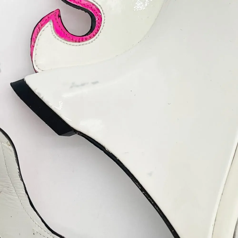 Prada Flame Wedge Sandals White Patent Neon Pink 2018 Reissue Hotrod Heels IT 38 - Picture 7 of 16
